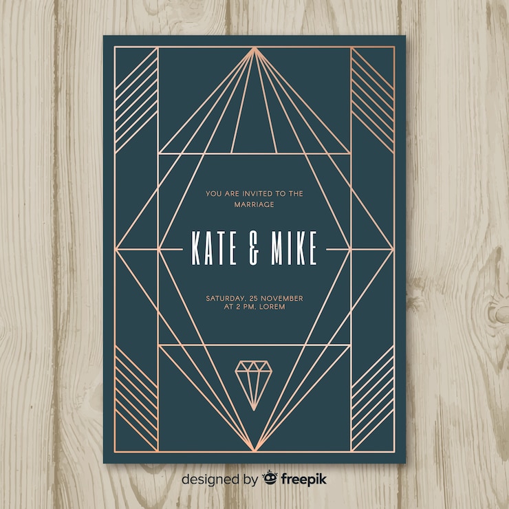 Vecteur gratuit invitation de mariage de luxe dans un style art déco