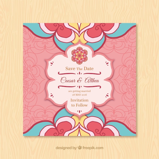 Vecteur gratuit invitation de mariage avec mandala floral