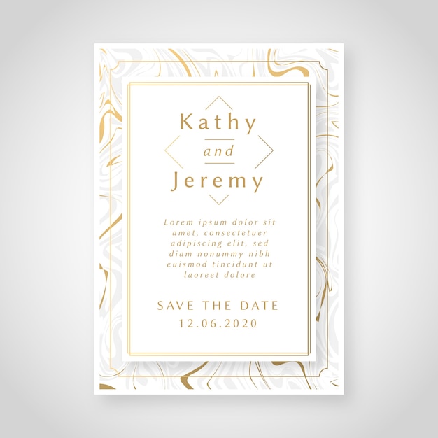 Invitation De Mariage En Marbre élégant Avec Des Détails Dorés