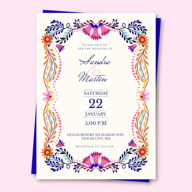 Invitation De Mariage Mexicain Dessiné à La Main