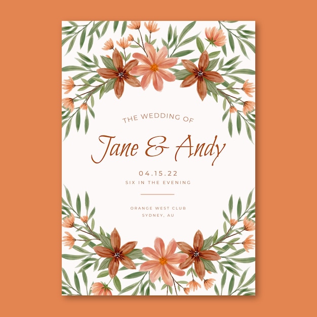 Invitation De Mariage D'ornements Floraux Aquarelle