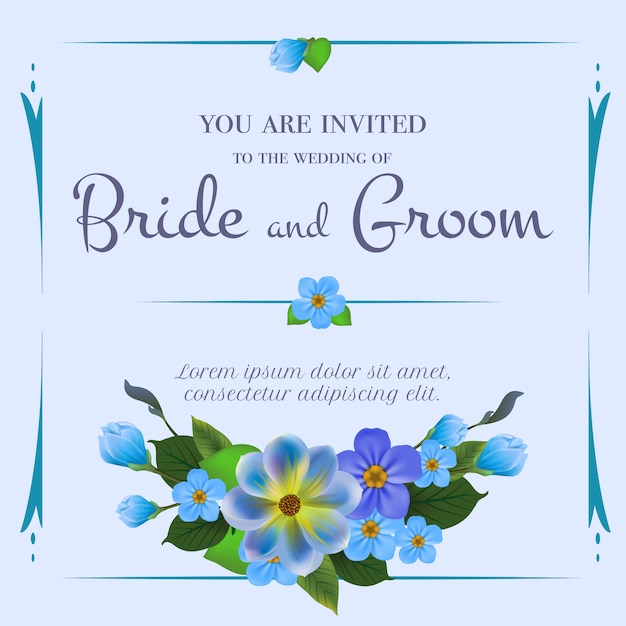 Invitation De Mariage Avec Oublie Moi Pas Sur Fond Bleu Clair.