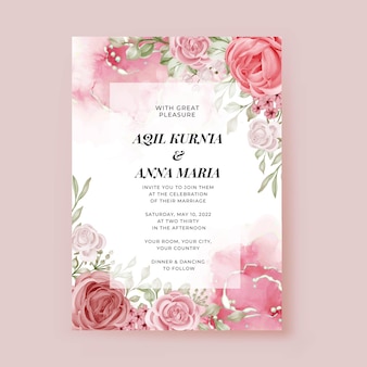 Invitation de mariage romantique modèle de fleur rose