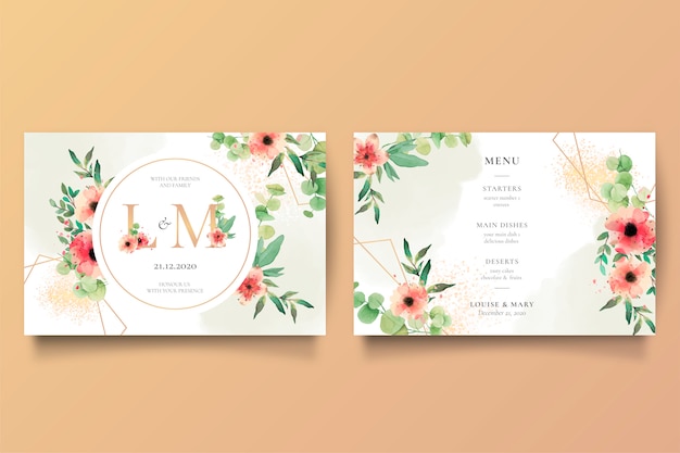 Invitation De Mariage Romantique Et Modèle De Menu