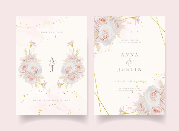 Invitation De Mariage Avec Des Roses Aquarelles