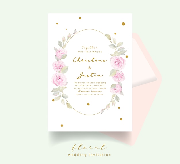 Invitation De Mariage Avec Des Roses Florales Aquarelles