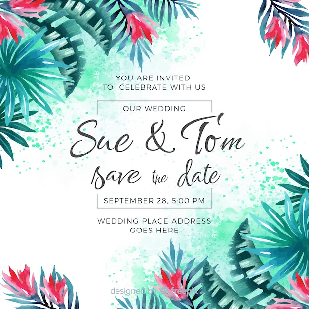 Invitation De Mariage Tropical Aquarelle