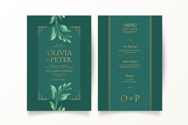 Invitation De Mariage Verte Et Modèle De Menu