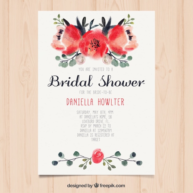 Invitation Nuptiale De Douche Mignon Avec Des Fleurs Peintes à L'aquarelle