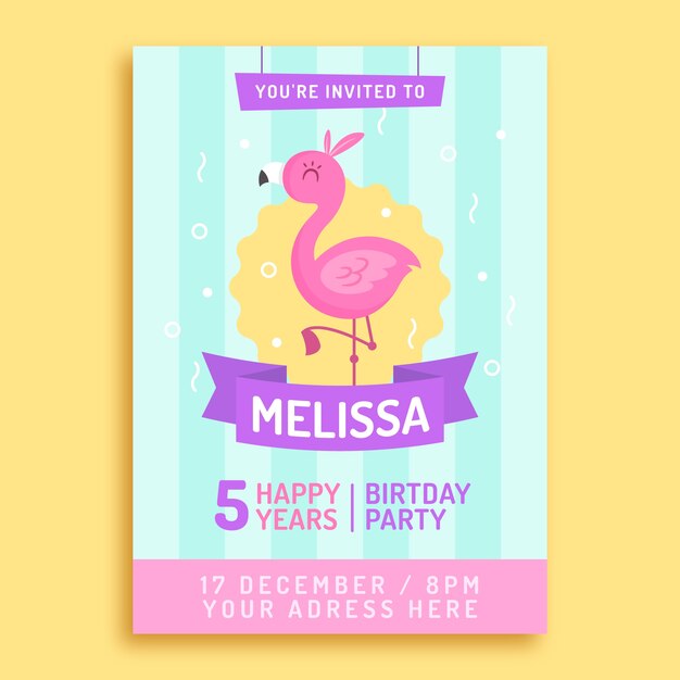 Invitation Pour Enfants Joyeux Anniversaire Avec Flamant Rose Vecteur Gratuite