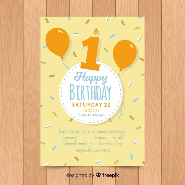 Vecteur gratuit invitation premier confetti d'anniversaire