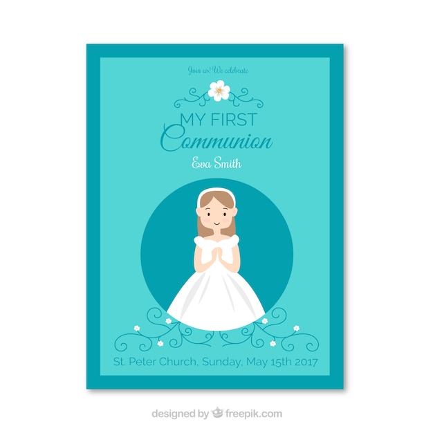 Vecteur gratuit invitation de première communion de fille