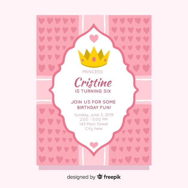 Vecteur gratuit invitation princesse anniversaire coeurs