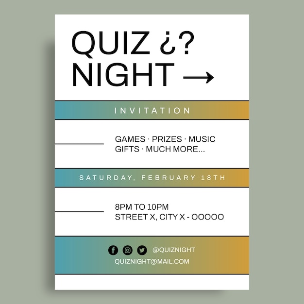 Vecteur gratuit invitation à une soirée quiz dans un pub moderne