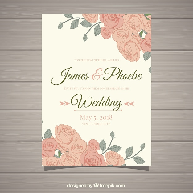 Invitation Vintage De Mariage Avec De Belles Fleurs