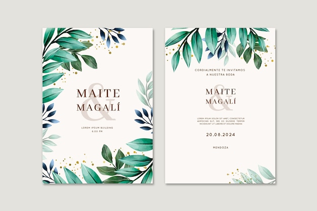 Vecteur gratuit invitations de mariage à l'aquarelle en espagnol