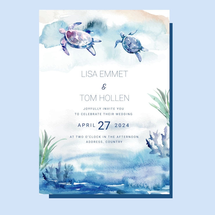 Vecteur gratuit invitations de mariage nautique aquarelle