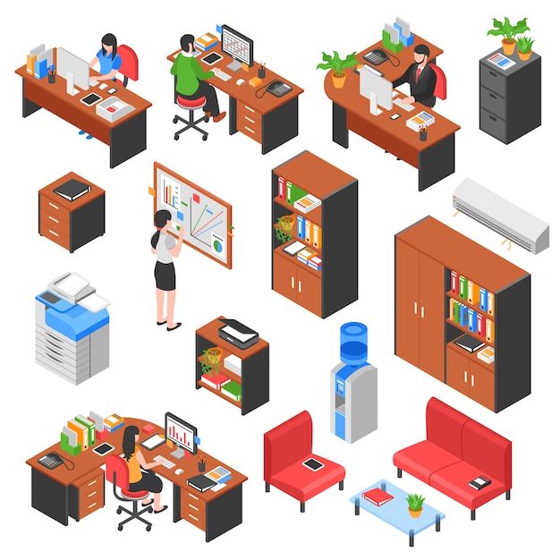 Vecteur gratuit isometric office elements set