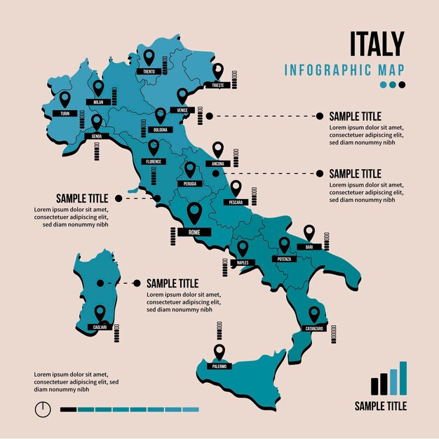 Italie carte infographique au design plat
