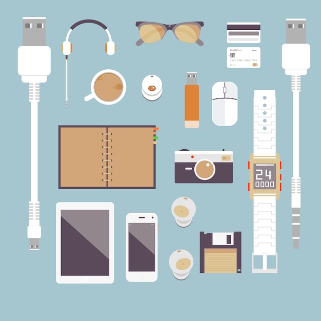 J'aime Les Gadgets. Vector Set Flat Business