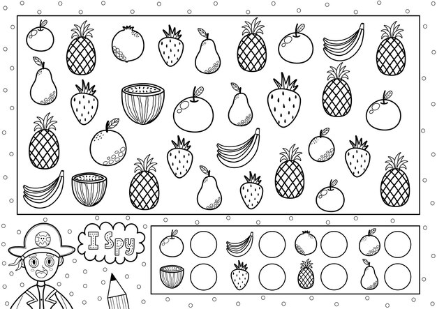 coloriage avec des fruits et baies kawaii mignons ensemble de noirs blancs vecteur premium gratuit yoshi