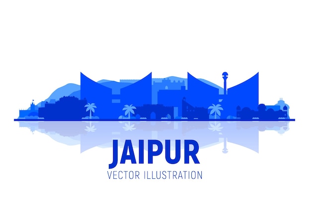 Vecteur gratuit jaipur inde silhouette d'horizon de la ville sur fond blanc illustration vectorielle plane concept de voyage et de tourisme d'affaires avec des bâtiments modernes image pour bannière ou site web