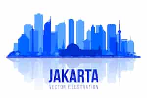 Vecteur gratuit jakarta indonésie ville silhouette skyline sur fond blanc illustration vectorielle plane voyage d'affaires et concept de tourisme avec des bâtiments modernes image pour bannière ou site web