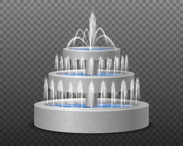Jardin à trois niveaux en plein air de style moderne fontaine d'eau décorative image réaliste contre illustration transparente sombre