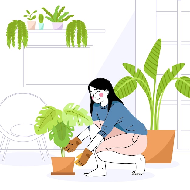 Vecteur gratuit jardinage à domicile concept avec femme