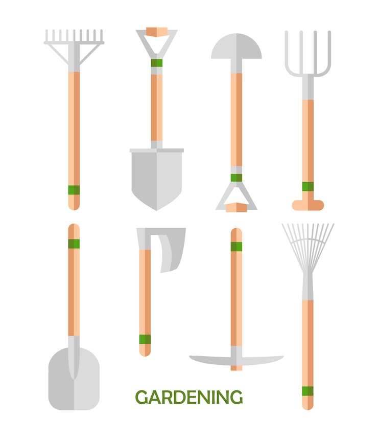 Vecteur gratuit jardinage et horticulture, outils de loisir, caisse de légumes et plantes.