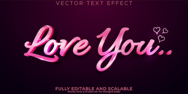 Vecteur gratuit je t'aime effet de texte modifiable chérie et style de texte romantique