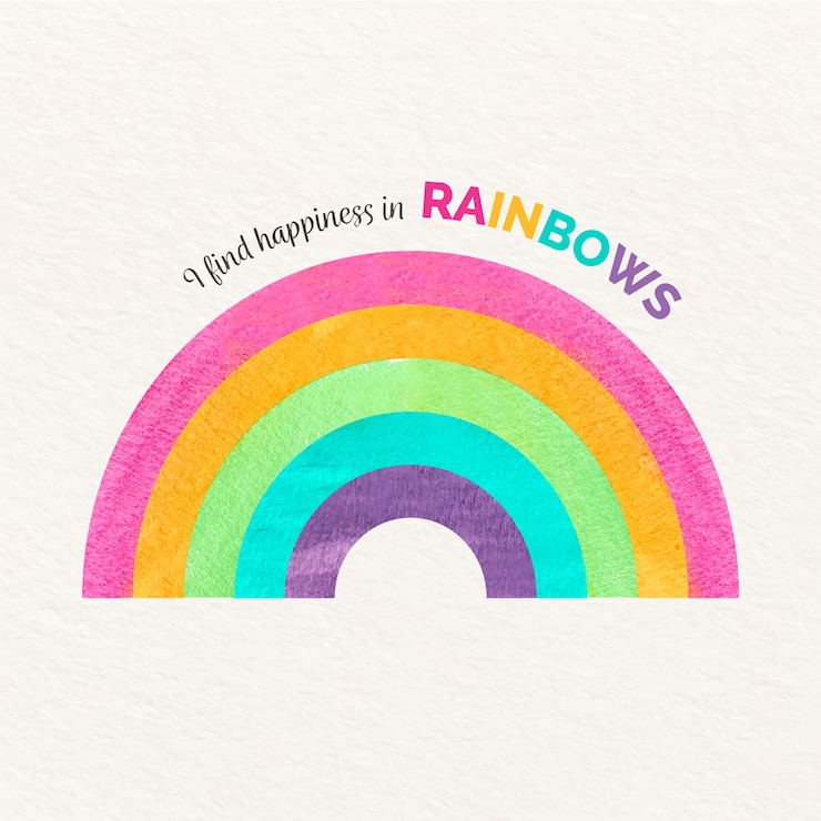 Vecteur gratuit je trouve le bonheur dans le message des arcs-en-ciel avec un arc-en-ciel aquarelle