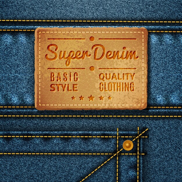 Jeans Etiquette Carrée En Cuir
