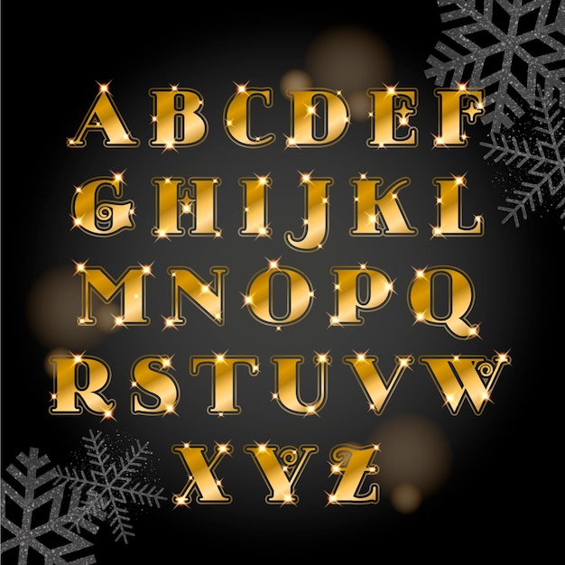 Vecteur gratuit jeu d'alphabet de noël doré