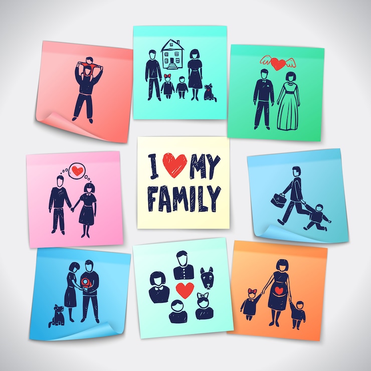 Vecteur gratuit jeu d'autocollants de famille