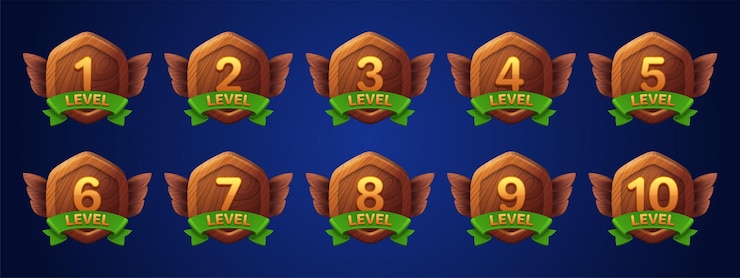 Vecteur gratuit jeu de badges en bois avec numéro de niveau