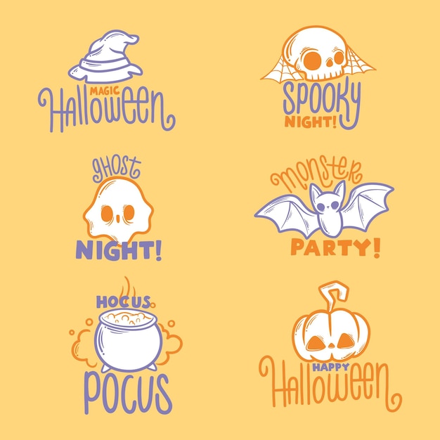 Vecteur gratuit jeu de badges halloween design plat