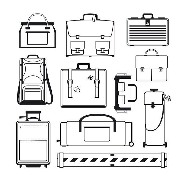Vecteur gratuit jeu de bagages. sacs et valises