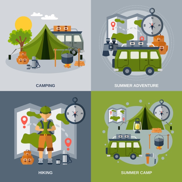 Vecteur gratuit jeu de bannière de camping