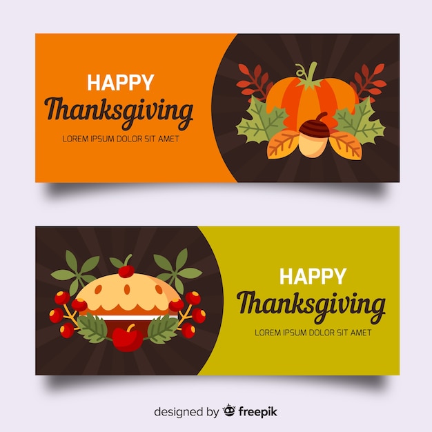 Vecteur gratuit jeu de bannière pour le jour de thanksgiving