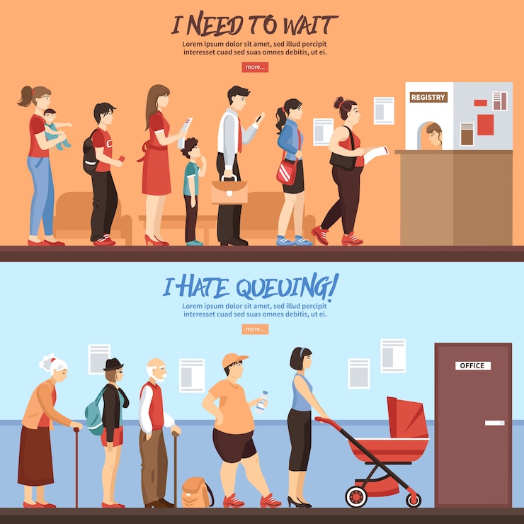 Vecteur gratuit jeu de bannières de file d'attente
