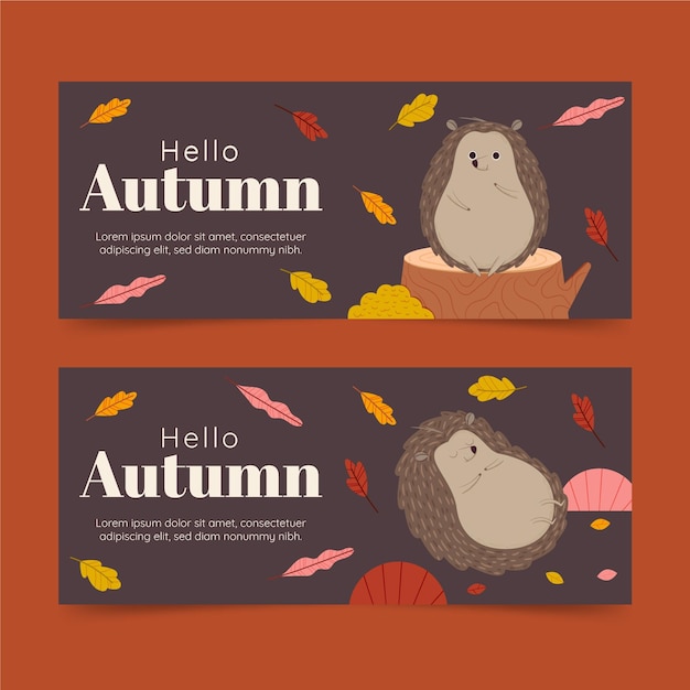 Vecteur gratuit jeu de bannières horizontales d'automne de dessin animé
