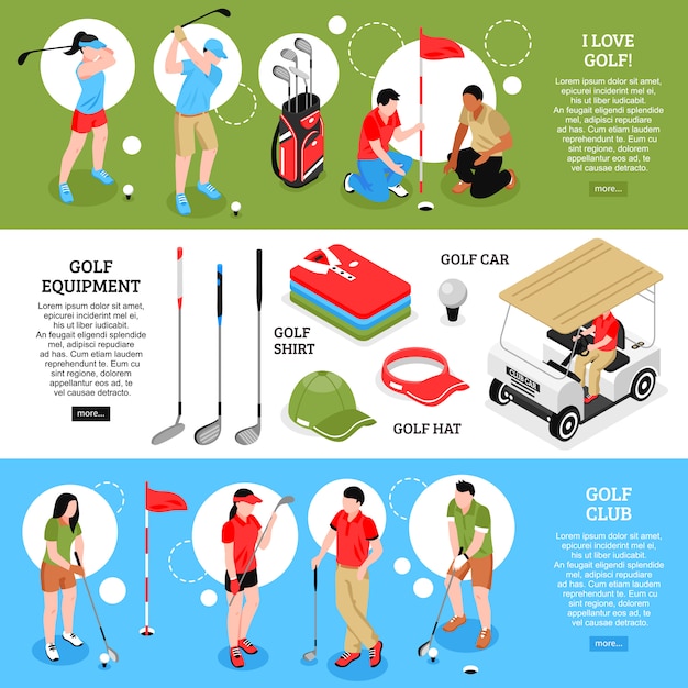 Vecteur gratuit jeu de bannières horizontales de golf