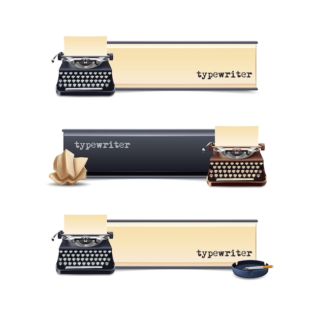Vecteur gratuit jeu de bannières horizontales de machine à écrire