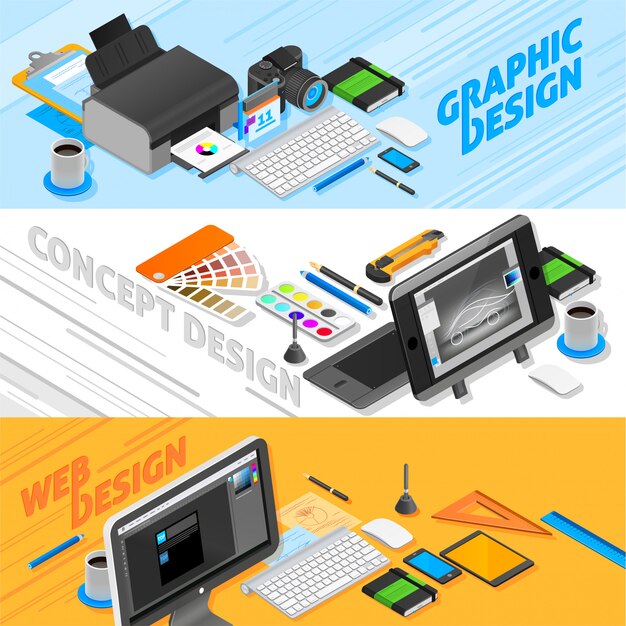 Jeu de bannières isométriques Design graphique