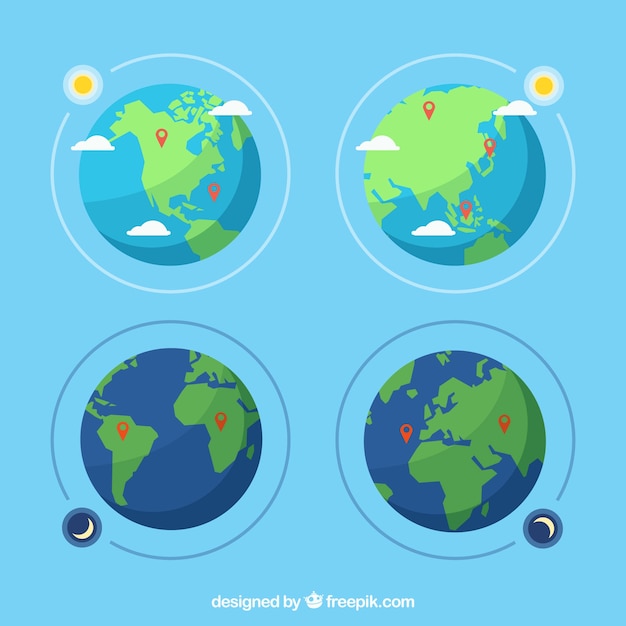 Jeu de boules de terre dans la conception plate avec des cartes de broches