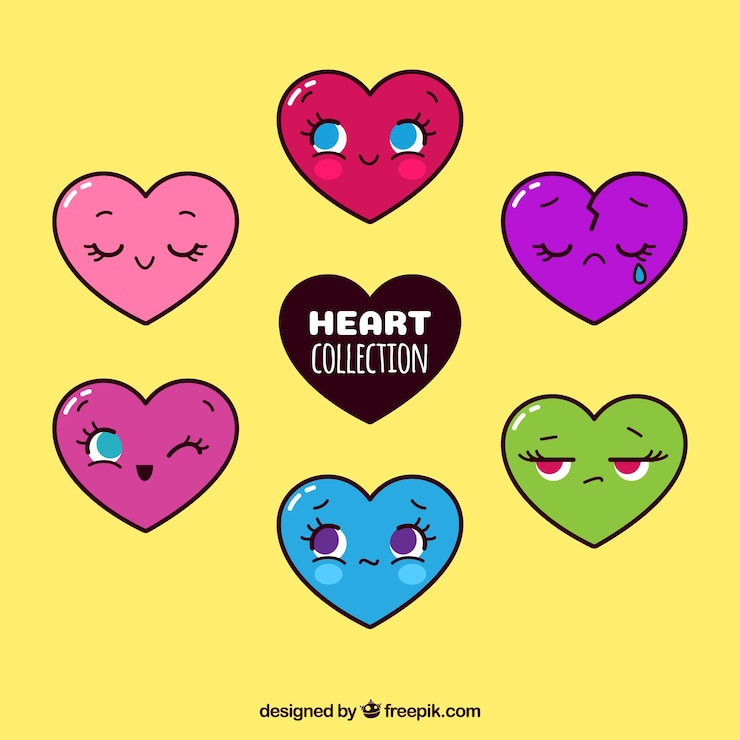 Vecteur gratuit jeu de caractères coeurs de couleur