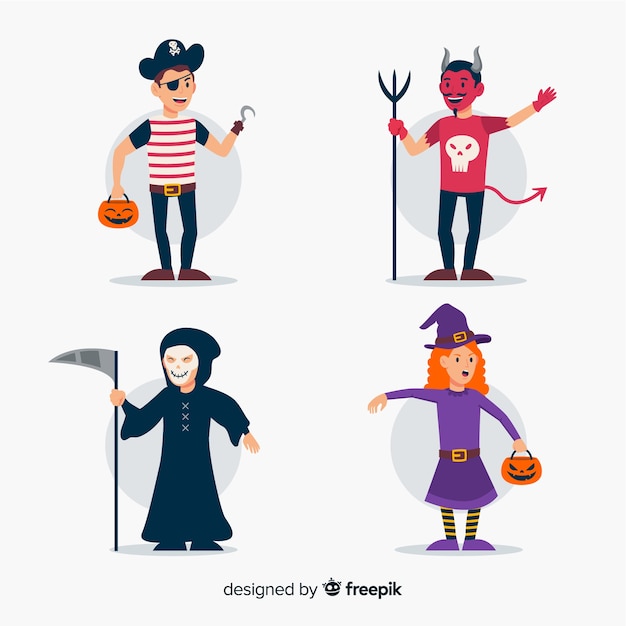 Vecteur gratuit jeu de caractères créatifs pour enfants halloween