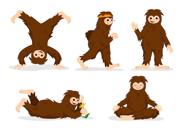 Jeu De Caractères De Dessin Animé Bigfoot Sasquatch