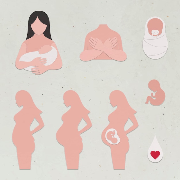 Vecteur gratuit jeu de caractères pour femme enceinte et bébé en papier